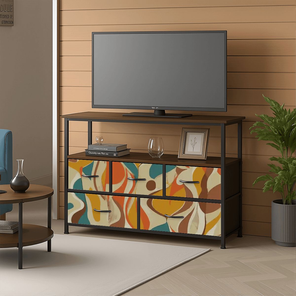 Kate McEnroe New York Mid Century Amoeba Abstract TV Stand Media Console Teal Mustard RetroTV StandsrtqqhAJwDF