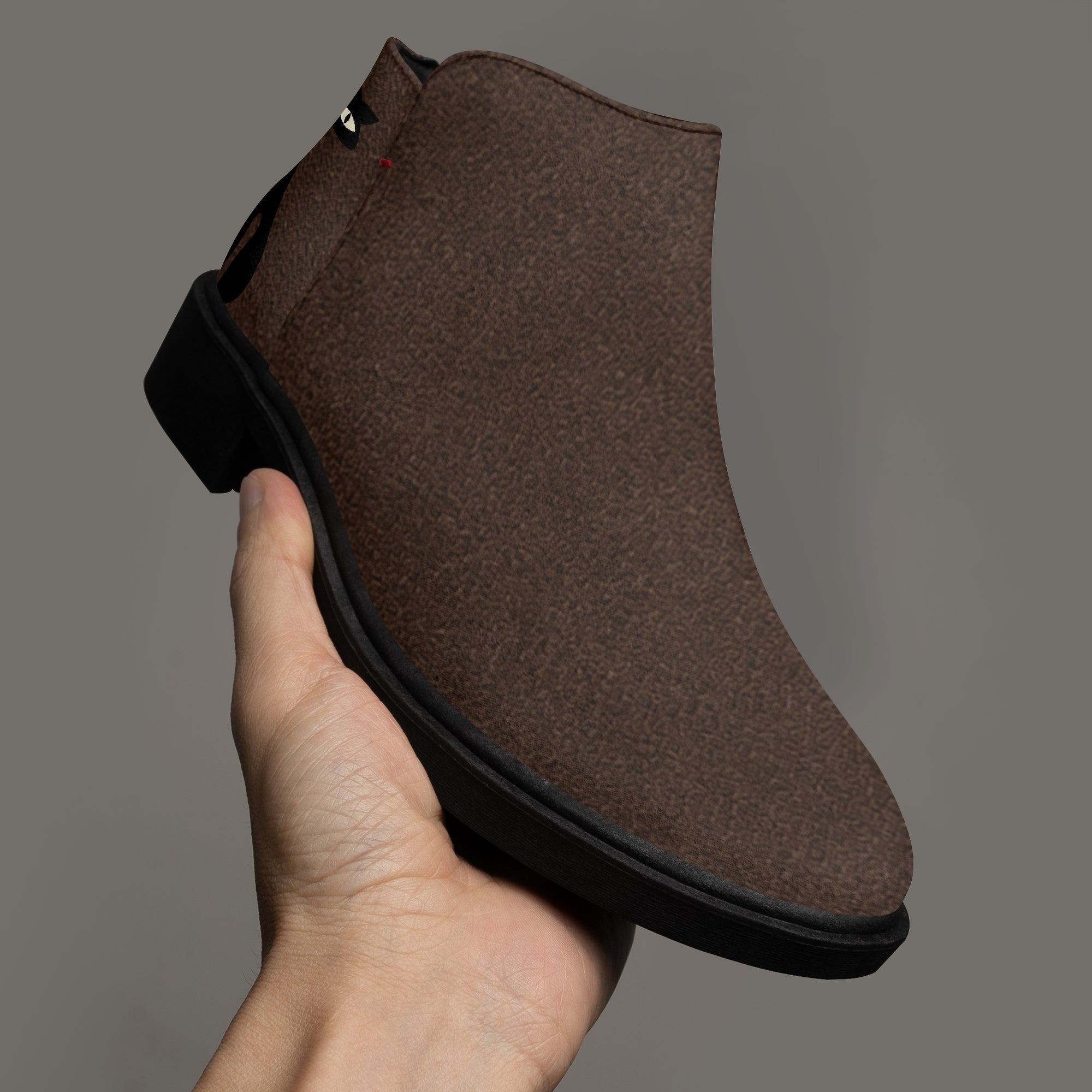Kate McEnroe New York Mid Century Atomic Cat Ankle Boots Brown Retro Low Heel Zip BootiesAnkle Boots9cnmp179_001