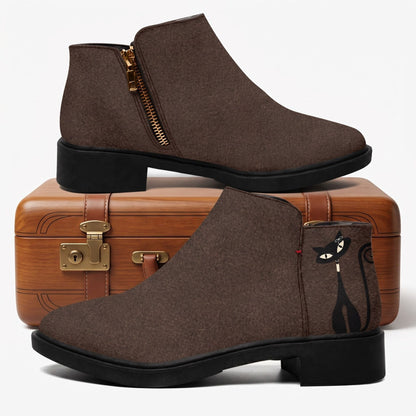 Kate McEnroe New York Mid Century Atomic Cat Ankle Boots Brown Retro Low Heel Zip BootiesAnkle Boots9cnmp179_001