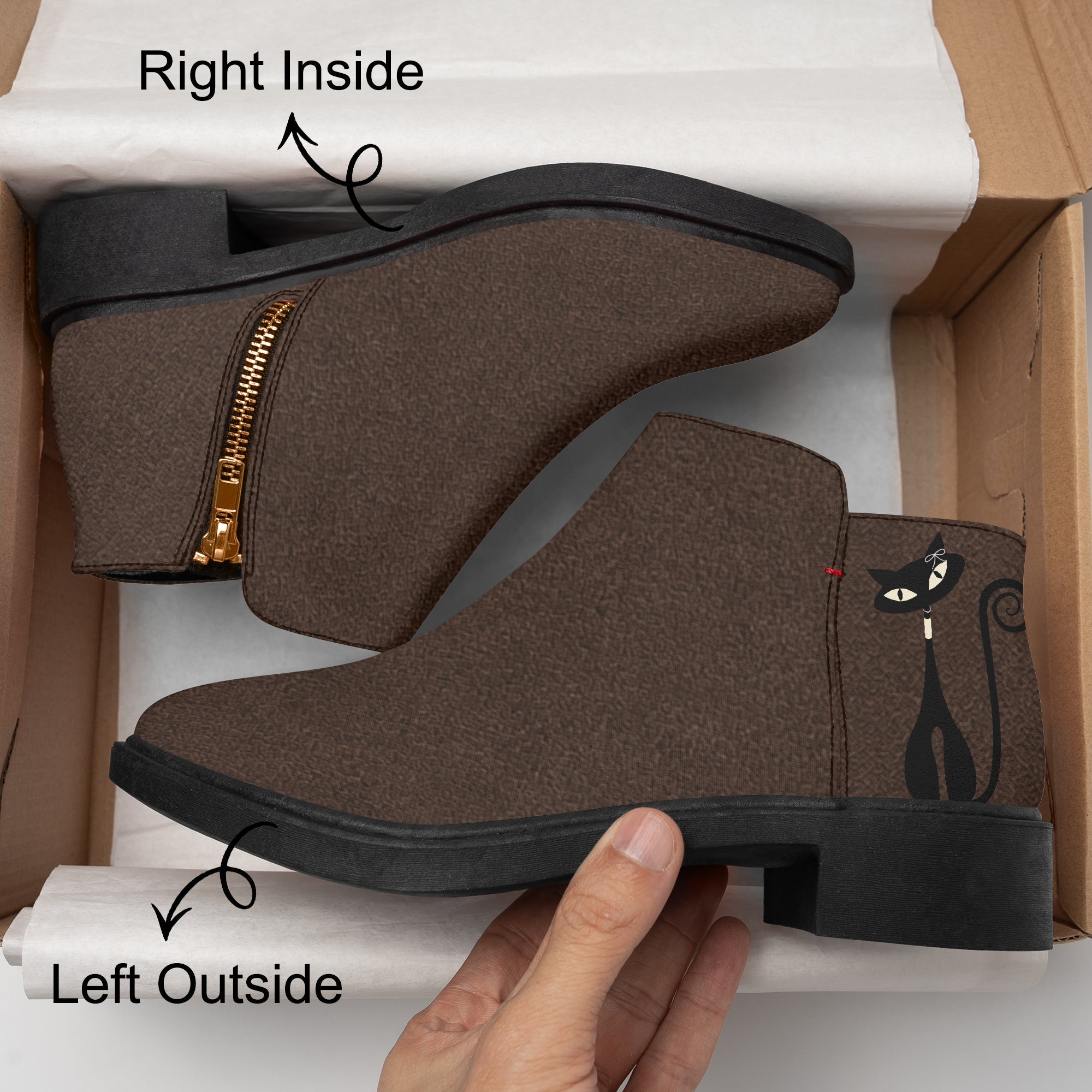 Kate McEnroe New York Mid Century Atomic Cat Ankle Boots Brown Retro Low Heel Zip BootiesAnkle Boots9cnmp179_001