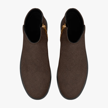 Kate McEnroe New York Mid Century Atomic Cat Ankle Boots Brown Retro Low Heel Zip BootiesAnkle Boots9cnmp179_001