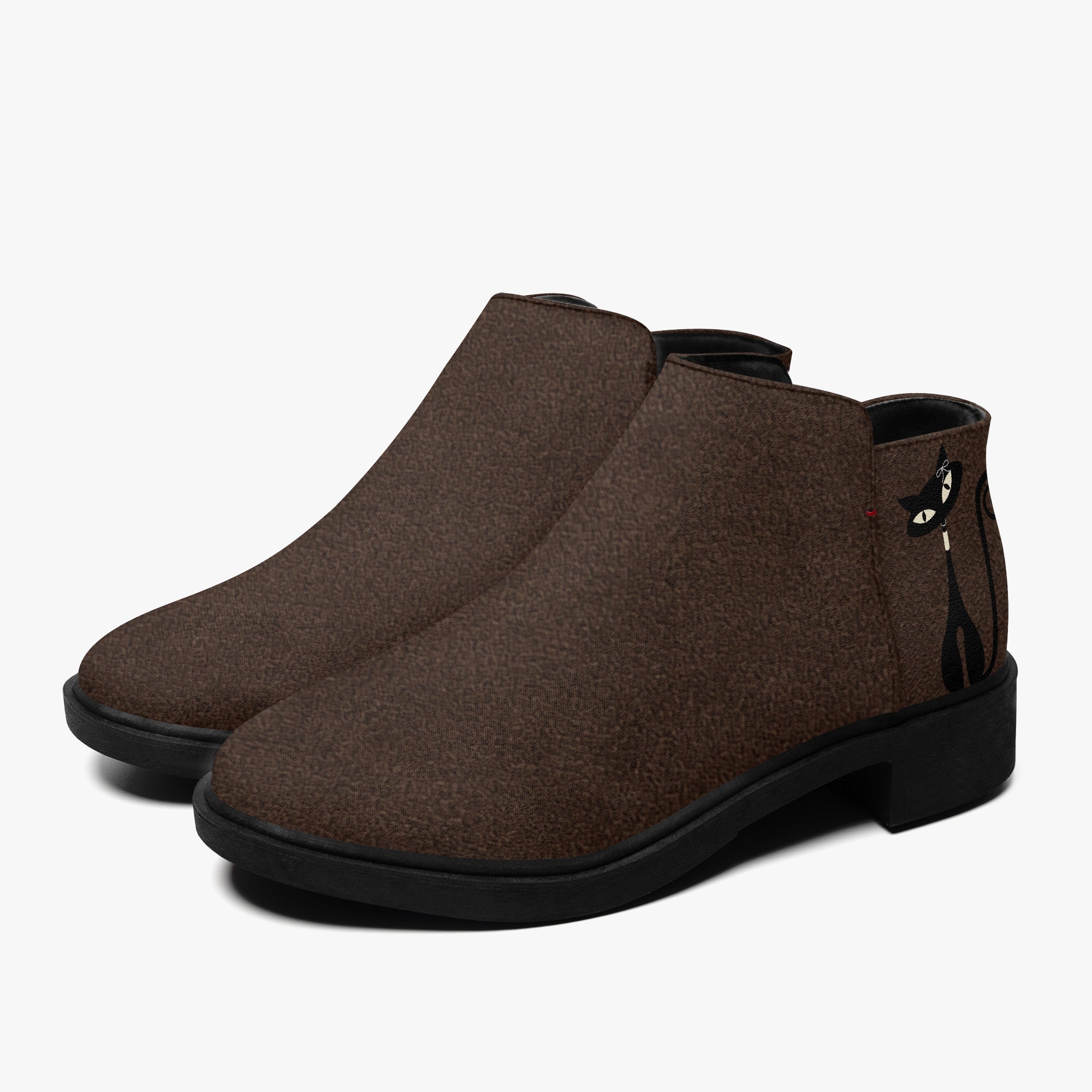 Kate McEnroe New York Mid Century Atomic Cat Ankle Boots Brown Retro Low Heel Zip BootiesAnkle Boots9cnmp179_001
