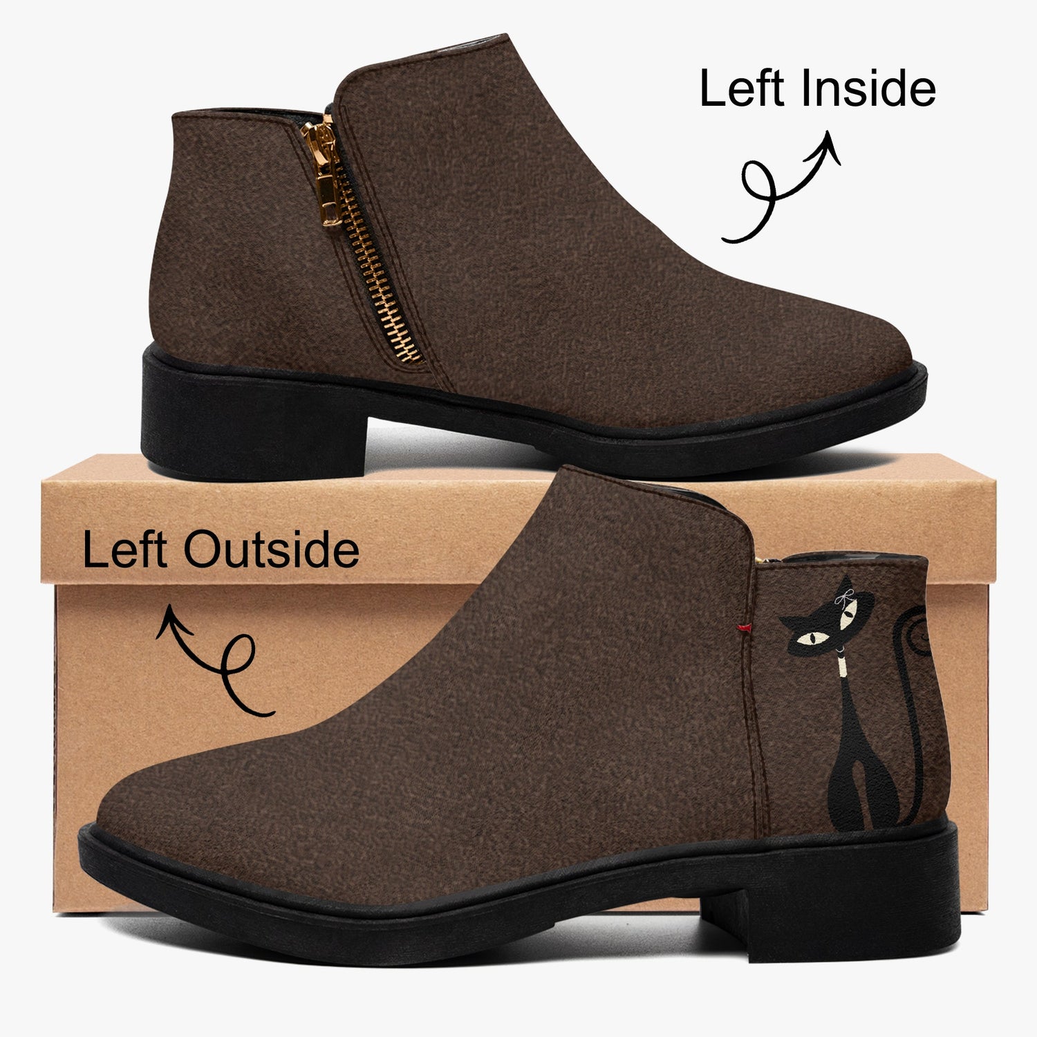 Kate McEnroe New York Mid Century Atomic Cat Ankle Boots Brown Retro Low Heel Zip BootiesAnkle Boots9cnmp179_001