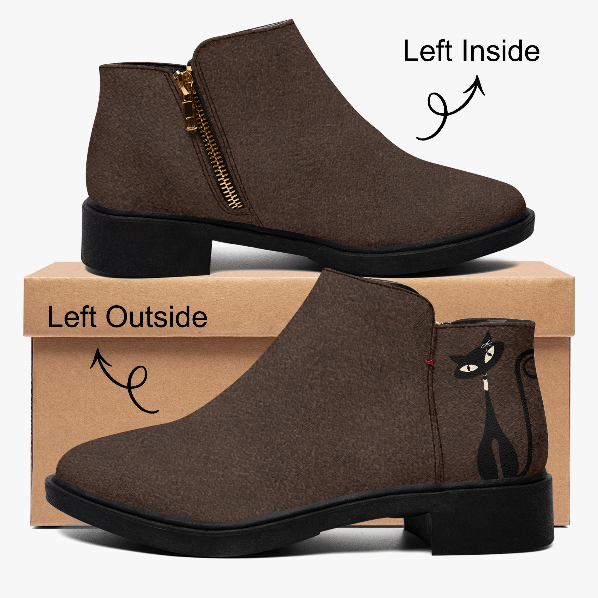 Kate McEnroe New York Mid Century Atomic Cat Ankle Boots Brown Retro Low Heel Zip BootiesAnkle Boots9cnmp179_001