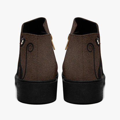 Kate McEnroe New York Mid Century Atomic Cat Ankle Boots Brown Retro Low Heel Zip BootiesAnkle Boots9cnmp179_001