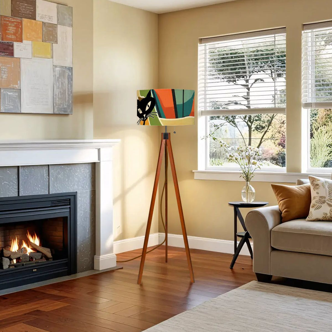 Kate McEnroe New York Mid Century Atomic Cat Retro Tripod Standing Floor LampTripod Floor LampsMTbb1NzBYq