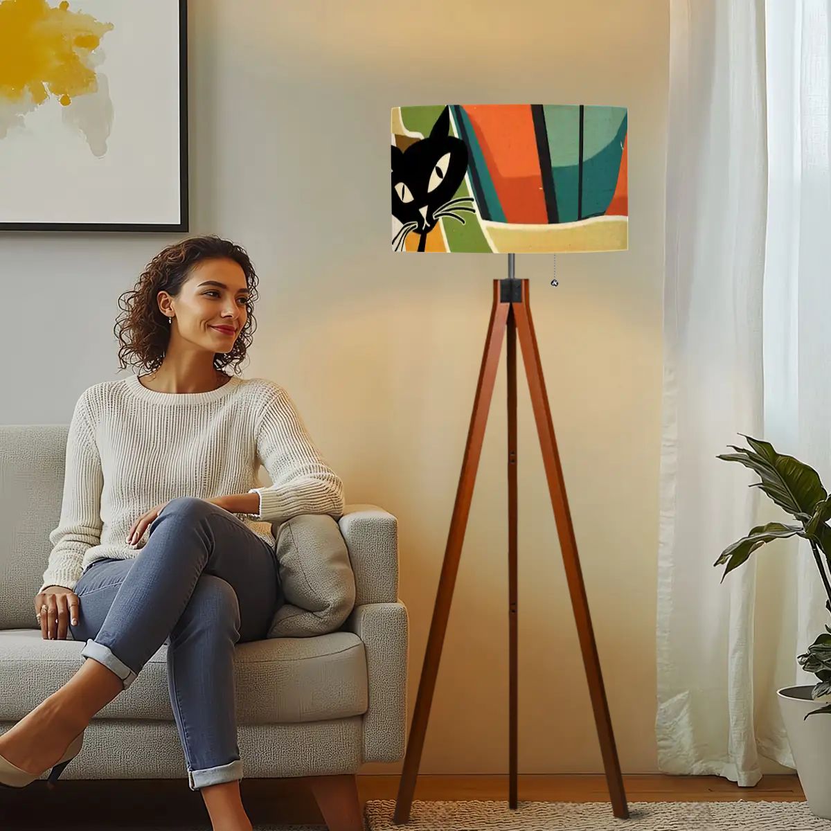 Kate McEnroe New York Mid Century Atomic Cat Retro Tripod Standing Floor LampTripod Floor LampsMTbb1NzBYq
