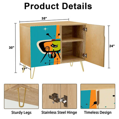 Kate McEnroe New York Mid Century Atomic Cat Retro TV Cabinet, 50s Mod Storage, Space Age Starburst AccentStorage CabinetsFc6U44nniy