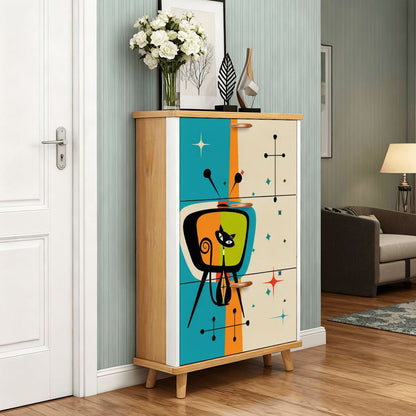 Kate McEnroe New York Mid Century Atomic Cat Retro TV Shoe Cabinet, Vintage Style Starburst Storage, 50s Mod FurnitureShoe StorageKfMI84bKpH