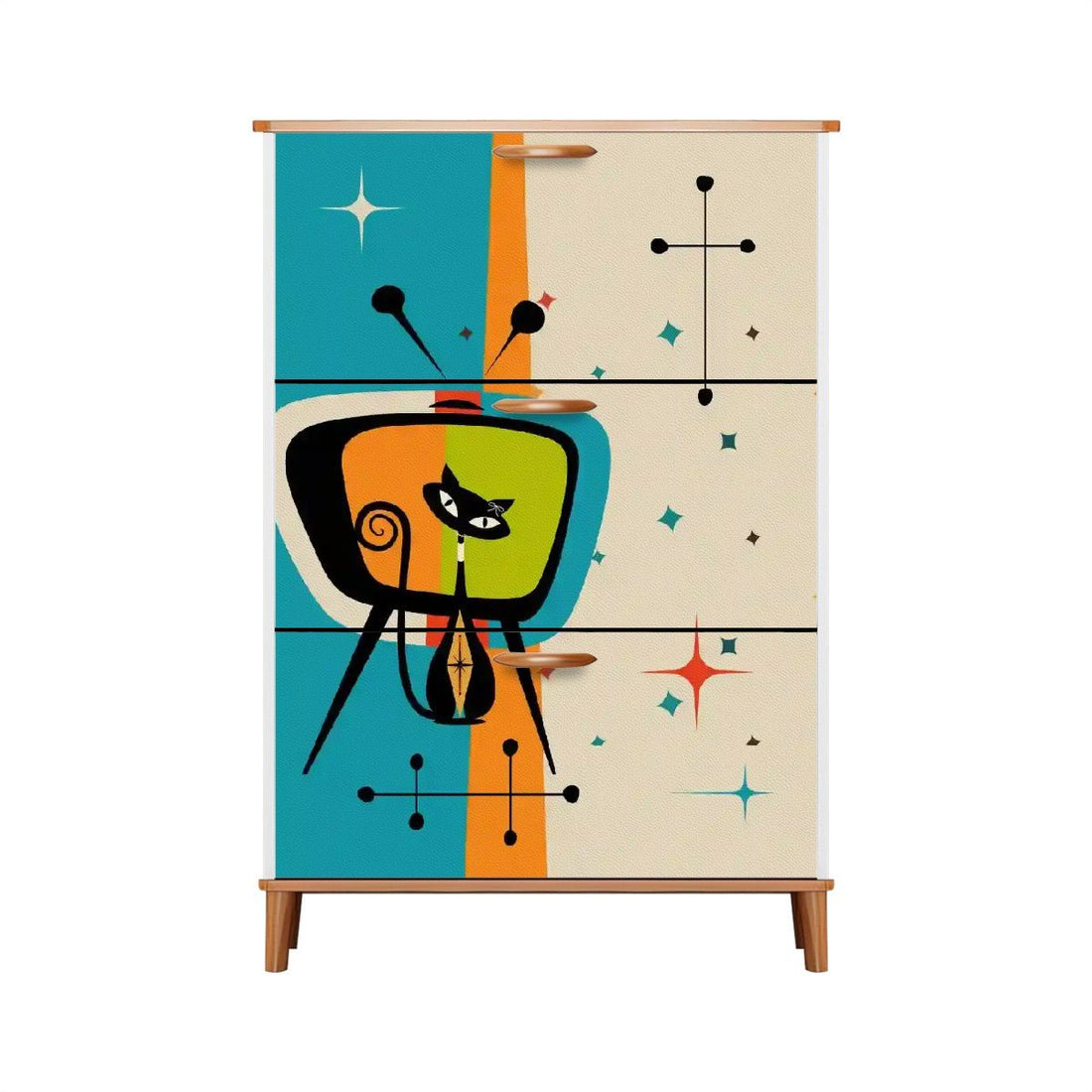Kate McEnroe New York Mid Century Atomic Cat Retro TV Shoe Cabinet, Vintage Style Starburst Storage, 50s Mod FurnitureShoe StorageKfMI84bKpH