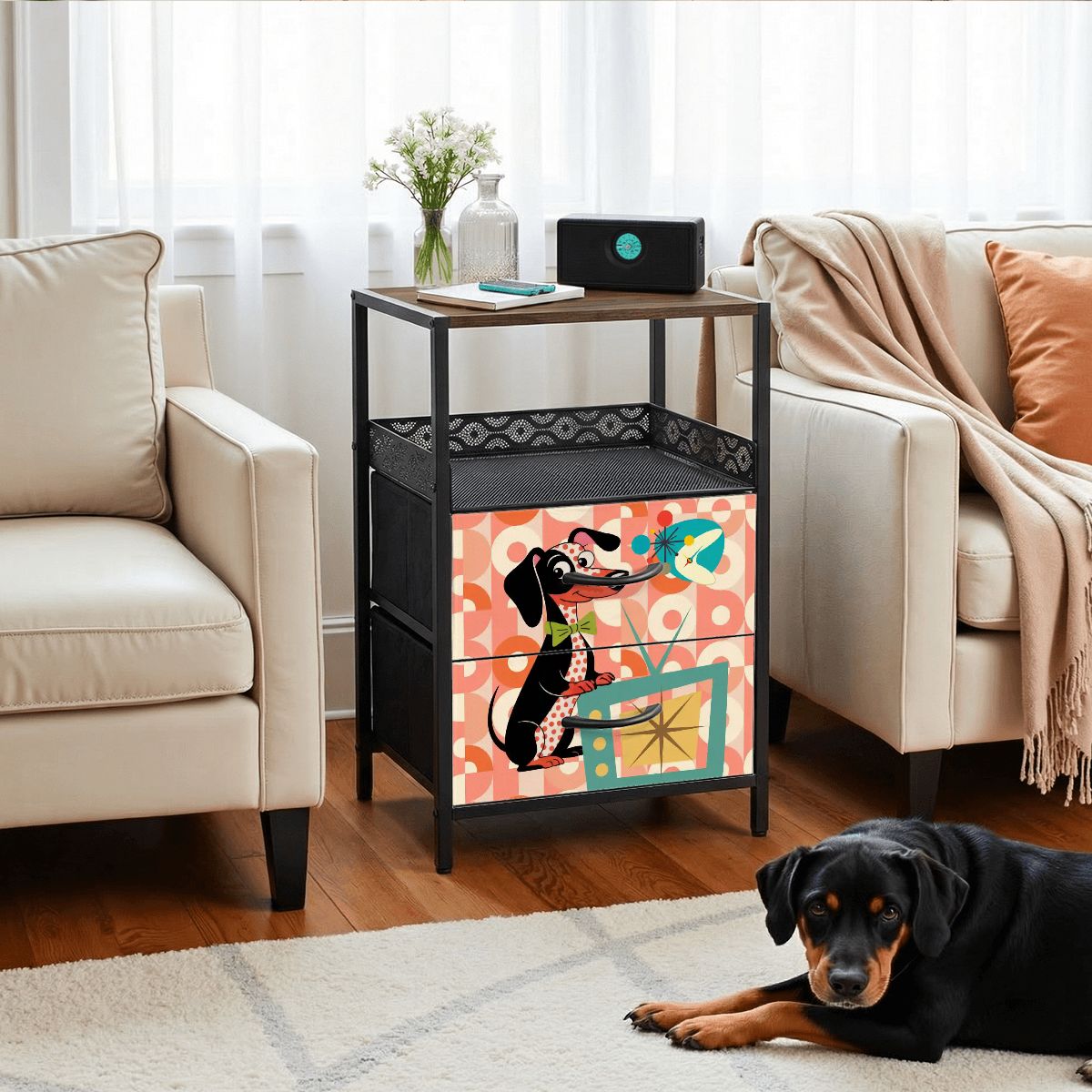 Kate McEnroe New York Mid Century Atomic Dachshund Nightstand Retro Wiener Dog DecorNightStandsfRQ6Uq9KoP