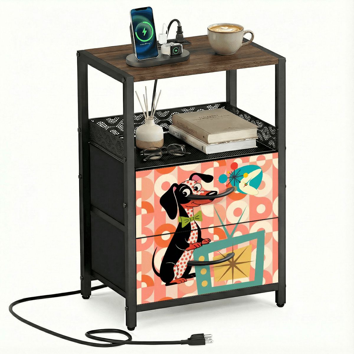 Kate McEnroe New York Mid Century Atomic Dachshund Nightstand Retro Wiener Dog DecorNightStandsfRQ6Uq9KoP