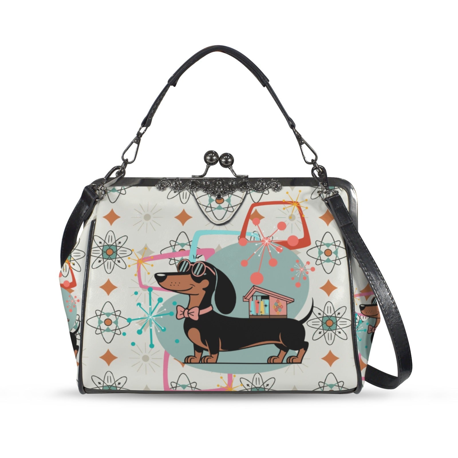 Kate McEnroe New York Mid Century Atomic Dachshund Starburst Doxie Dog Kisslock PurseCrossbody BagsD3266658