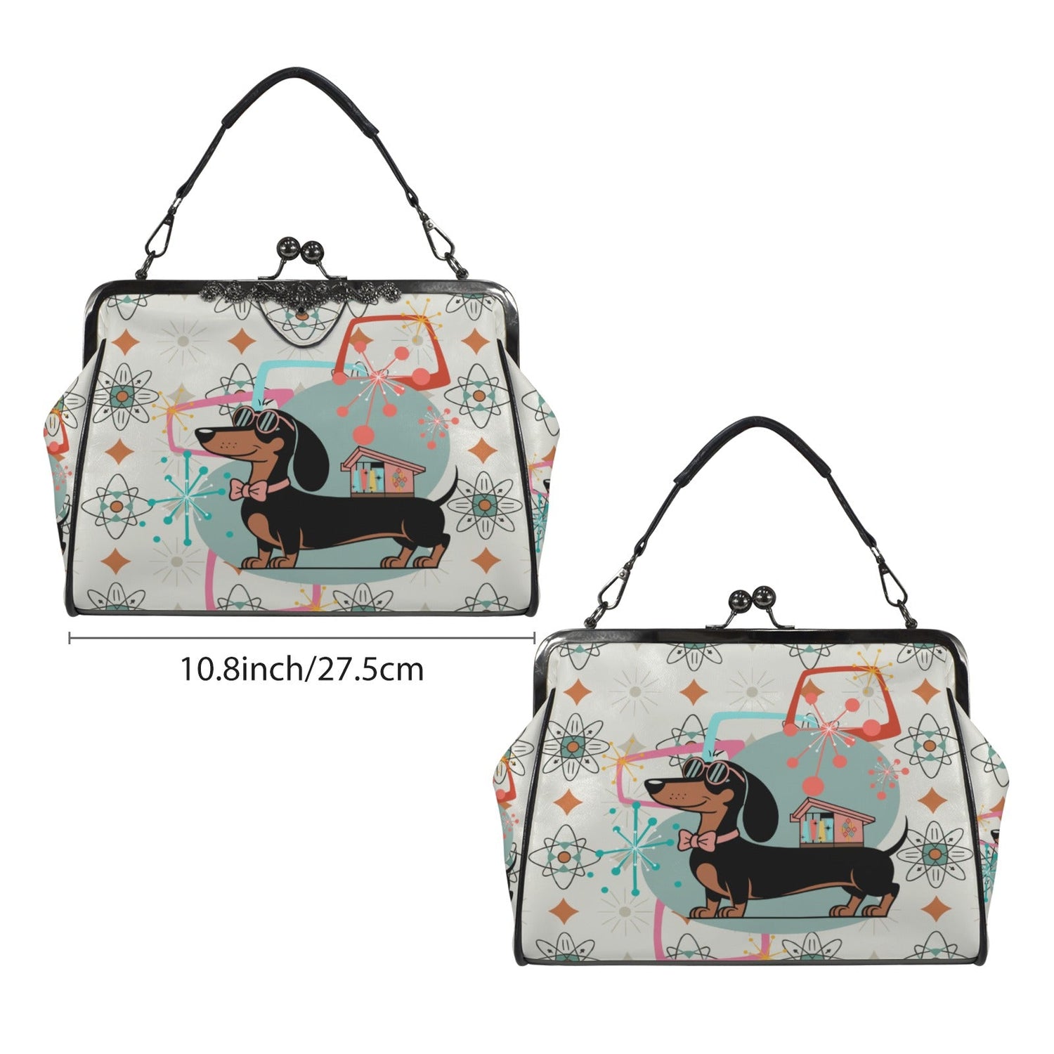 Kate McEnroe New York Mid Century Atomic Dachshund Starburst Doxie Dog Kisslock PurseCrossbody BagsD3266658