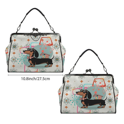 Kate McEnroe New York Mid Century Atomic Dachshund Starburst Doxie Dog Kisslock PurseCrossbody BagsD3266658