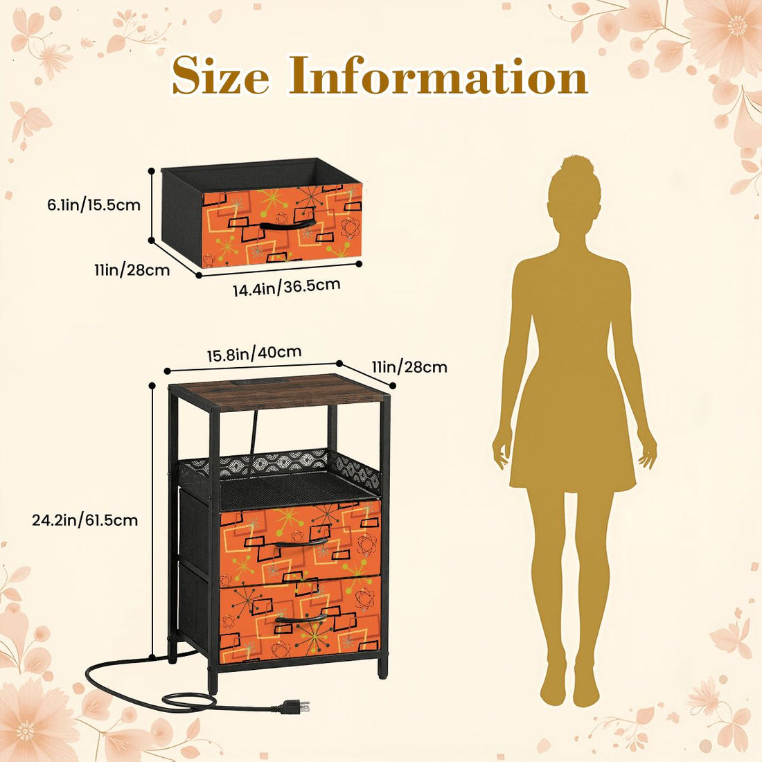 Kate McEnroe New York Mid Century Atomic Orange Nightstand Starburst 2 Drawer Bedside TableNightStands5ybKm1lVuI