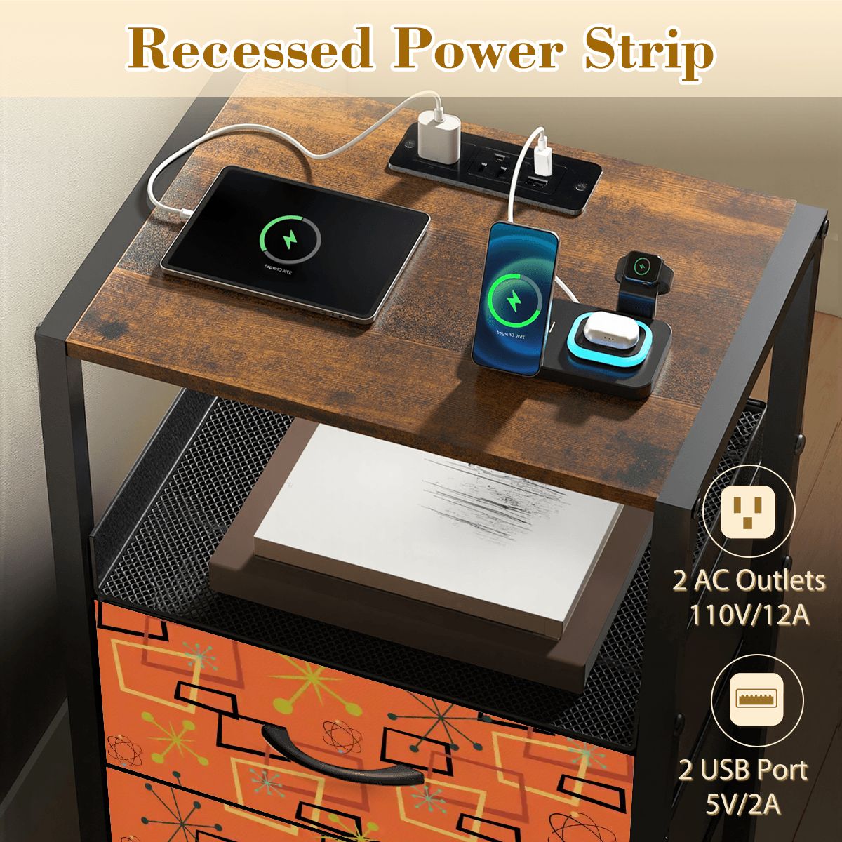 Kate McEnroe New York Mid Century Atomic Orange Nightstand Starburst 2 Drawer Bedside TableNightStands5ybKm1lVuI