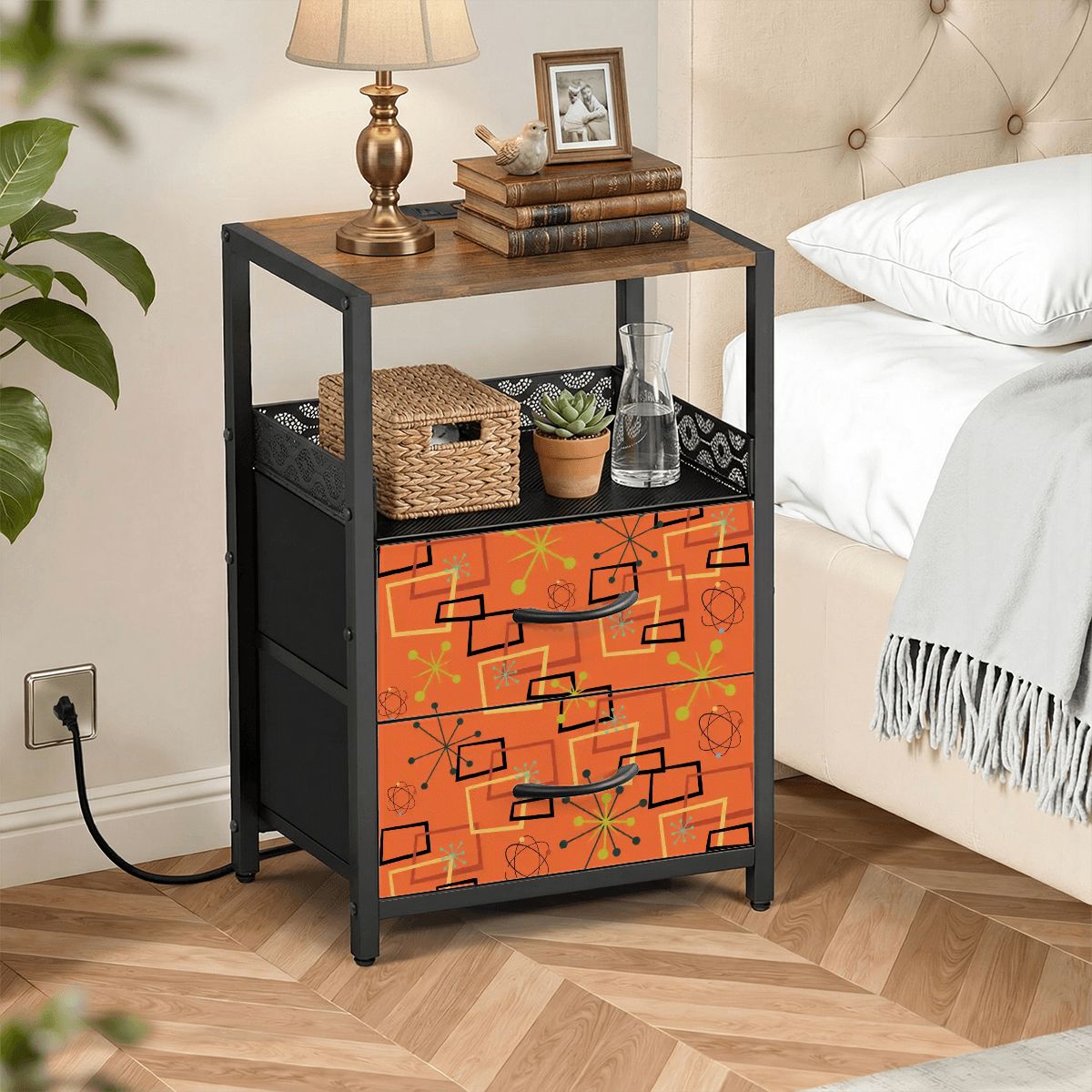 Kate McEnroe New York Mid Century Atomic Orange Nightstand Starburst 2 Drawer Bedside TableNightStands5ybKm1lVuI