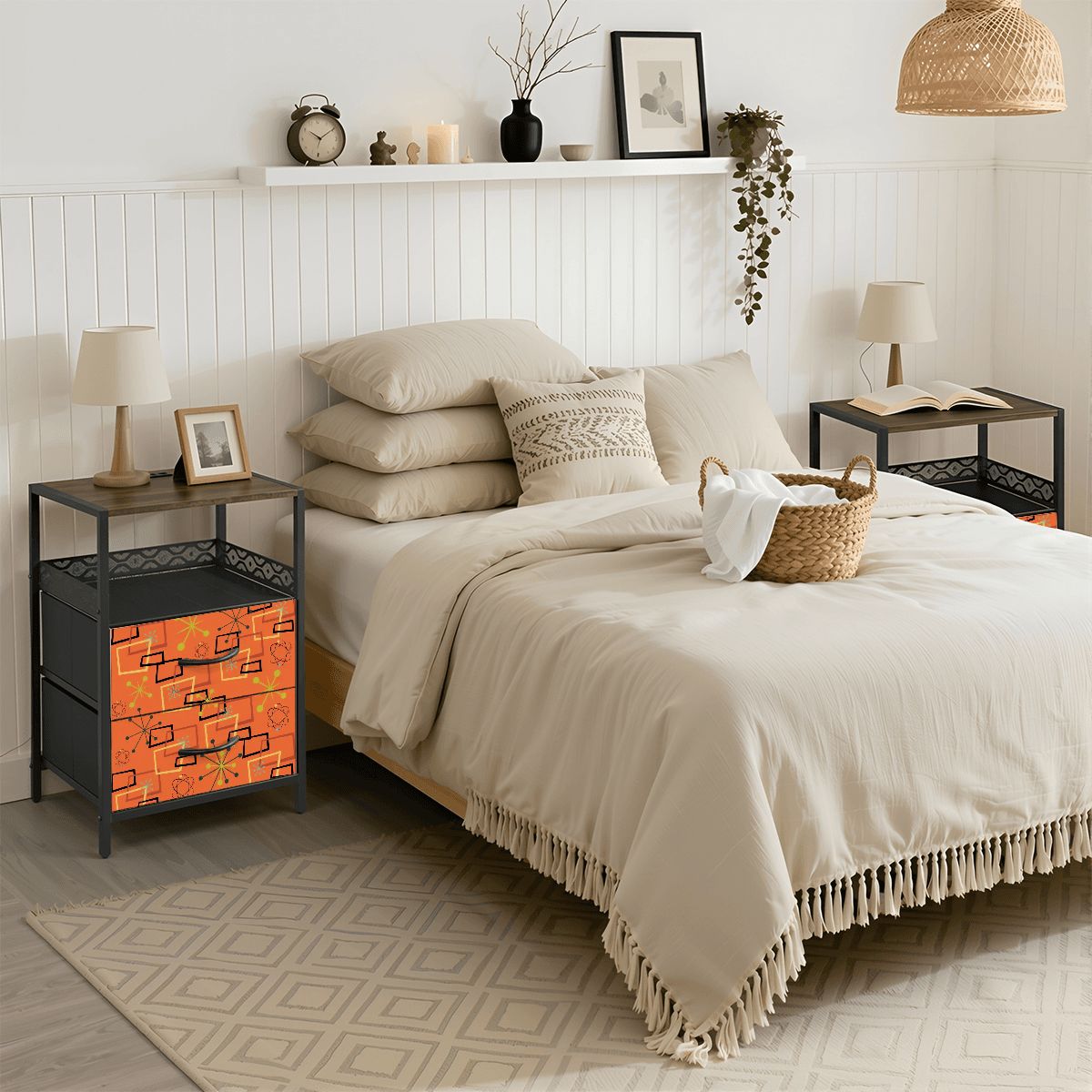 Kate McEnroe New York Mid Century Atomic Orange Nightstand Starburst 2 Drawer Bedside TableNightStands5ybKm1lVuI