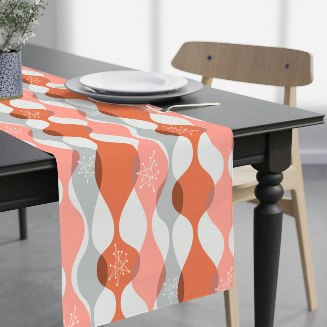Kate McEnroe New York Mid Century Atomic Starburst Orange Gray Table RunnerTable Runners36273628818663066010