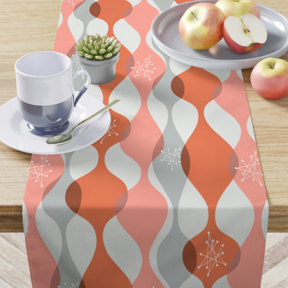 Kate McEnroe New York Mid Century Atomic Starburst Orange Gray Table RunnerTable Runners36273628818663066010