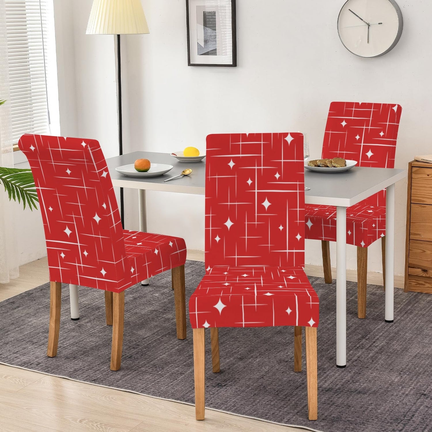 Kate McEnroe New York Mid Century Atomic Starburst Red Christmas Dining Chair SlipcoversChair SlipcoversD3232880