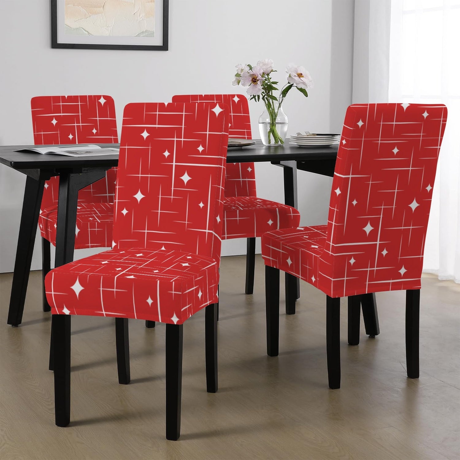 Kate McEnroe New York Mid Century Atomic Starburst Red Christmas Dining Chair SlipcoversChair SlipcoversD3232880