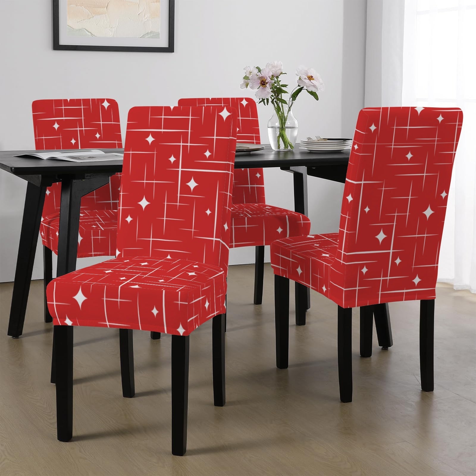 Kate McEnroe New York Mid Century Atomic Starburst Red Christmas Dining Chair SlipcoversChair SlipcoversD3232880