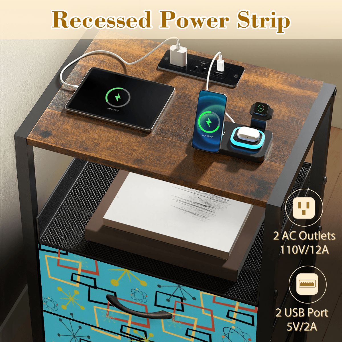 Kate McEnroe New York Mid Century Atomic Starburst Turquoise Nightstand with StorageNightStandsI9bX8zJ6fK