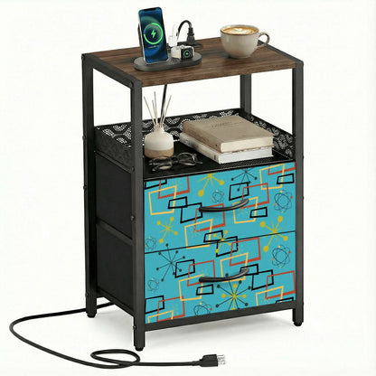 Kate McEnroe New York Mid Century Atomic Starburst Turquoise Nightstand with StorageNightStandsI9bX8zJ6fK