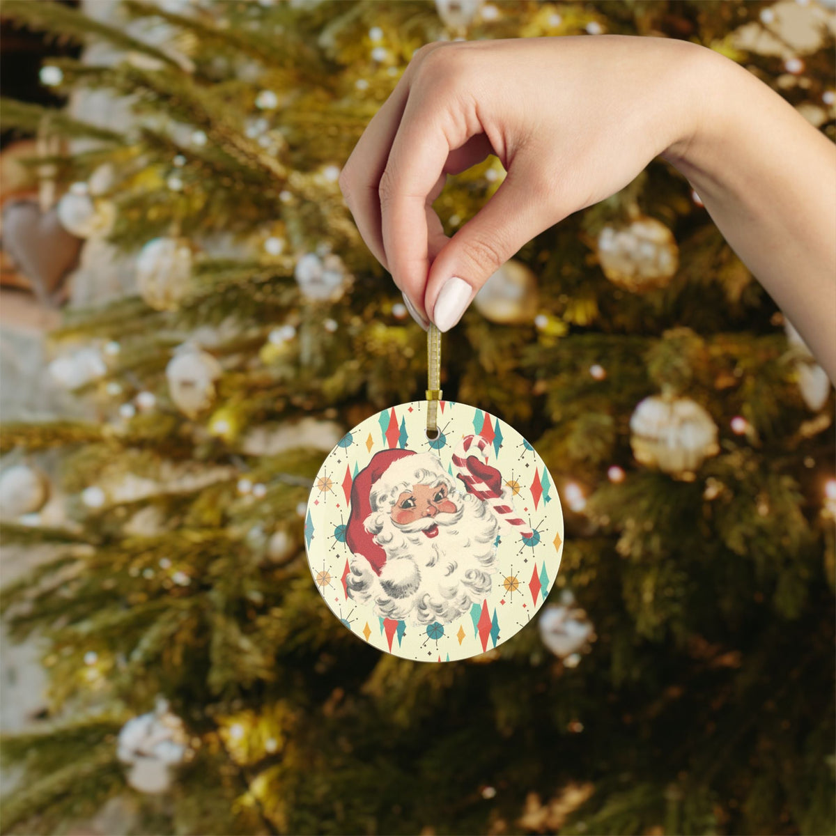 Kate McEnroe New York Mid Century Christmas Glass Ornament Retro 50s Santa Starburst AccentOrnaments28362744926796505918