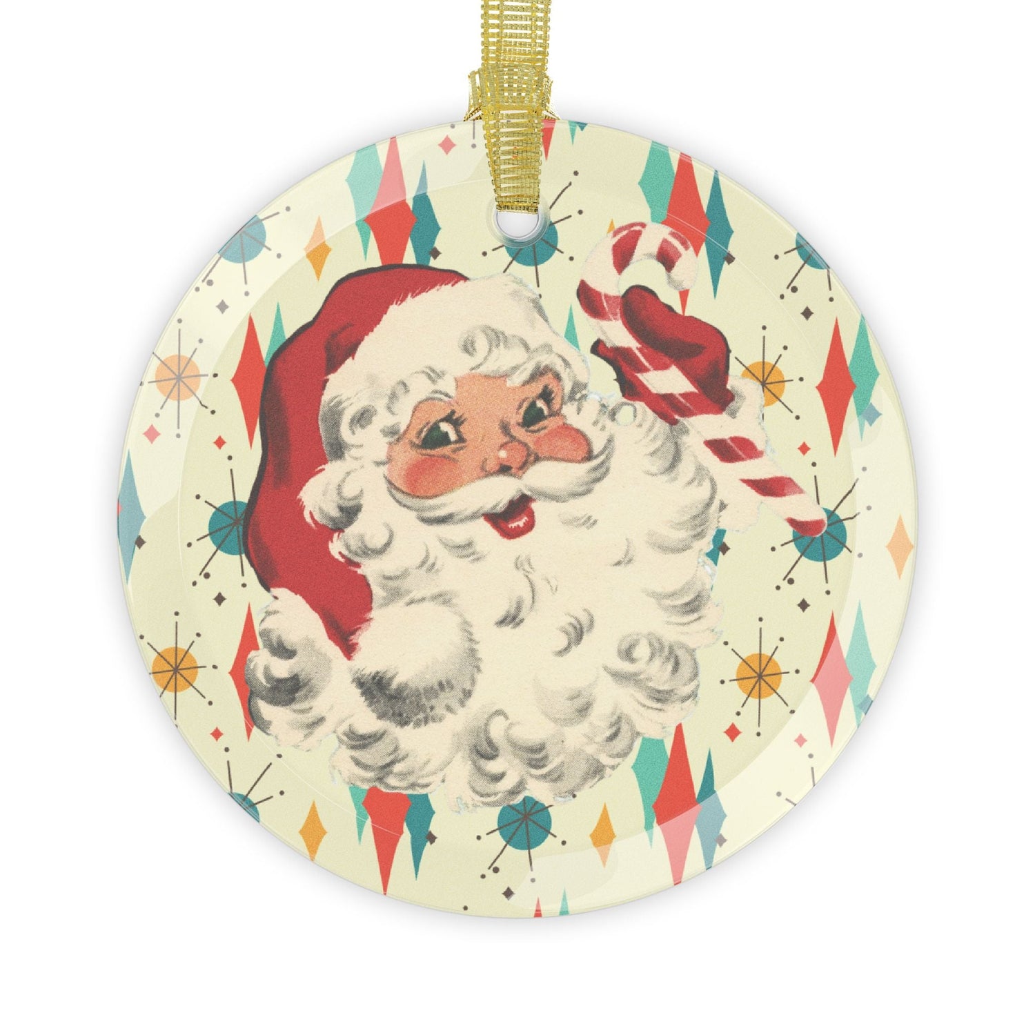 Kate McEnroe New York Mid Century Christmas Glass Ornament Retro 50s Santa Starburst AccentOrnaments28362744926796505918