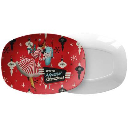 Kate McEnroe New York Mid Century Christmas Platter Retro 50s Kitsch Merriest Holiday ServewareServing Platters9727