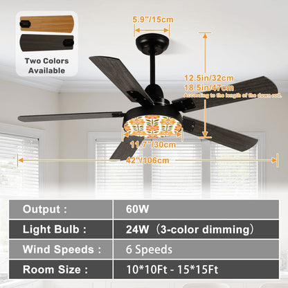 Kate McEnroe New York Mid Century Danish Modern Scandinavian Floral Ceiling Fan with LightCeiling Fans7StMEXVA9b