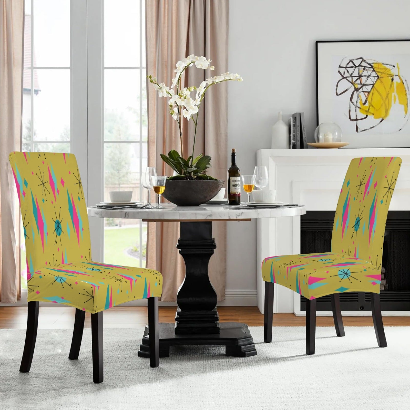 Kate McEnroe New York Mid Century Franciscan Diamond Starburst Chartreuse Dining Chair SlipcoversChair SlipcoversD3232943