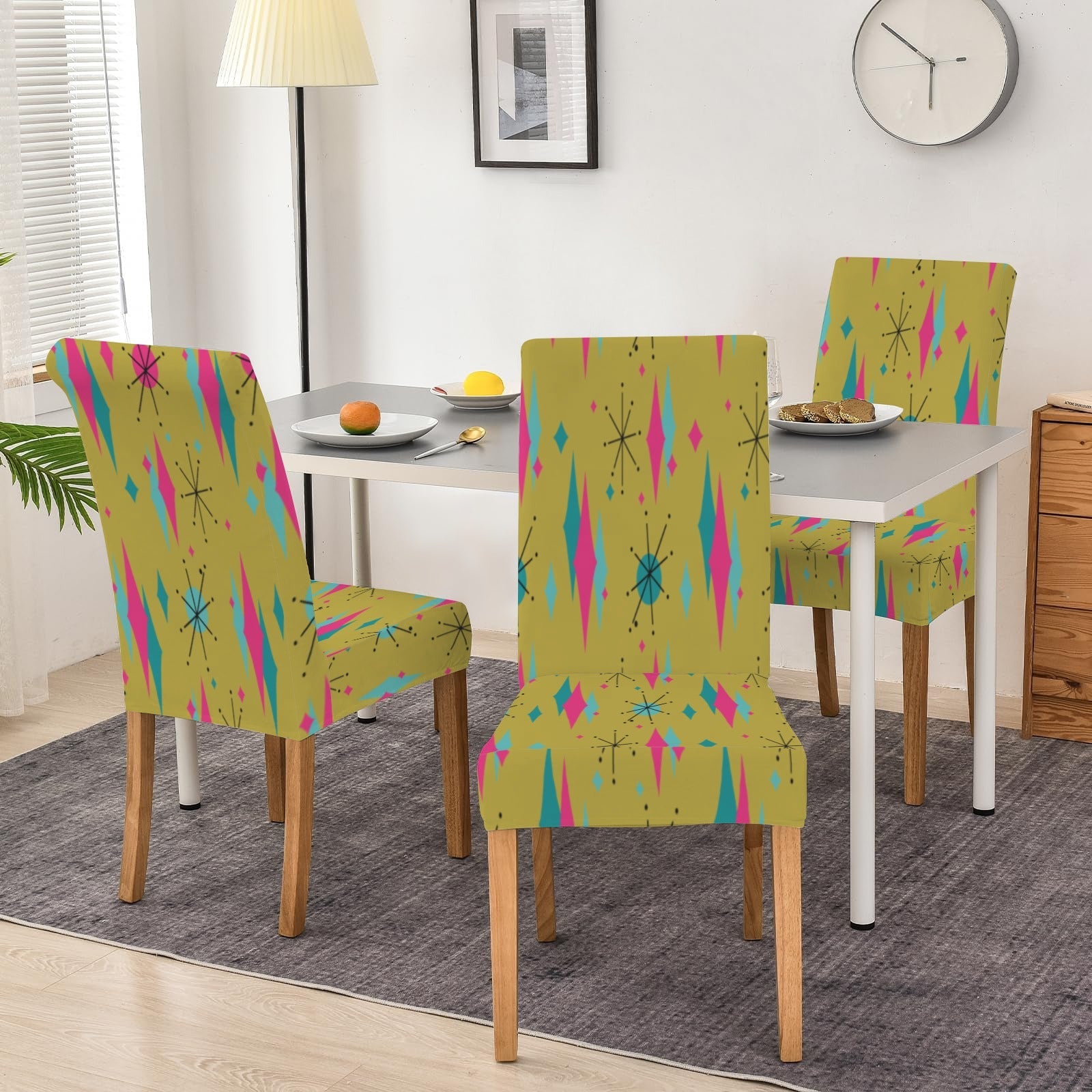 Kate McEnroe New York Mid Century Franciscan Diamond Starburst Chartreuse Dining Chair SlipcoversChair SlipcoversD3232943