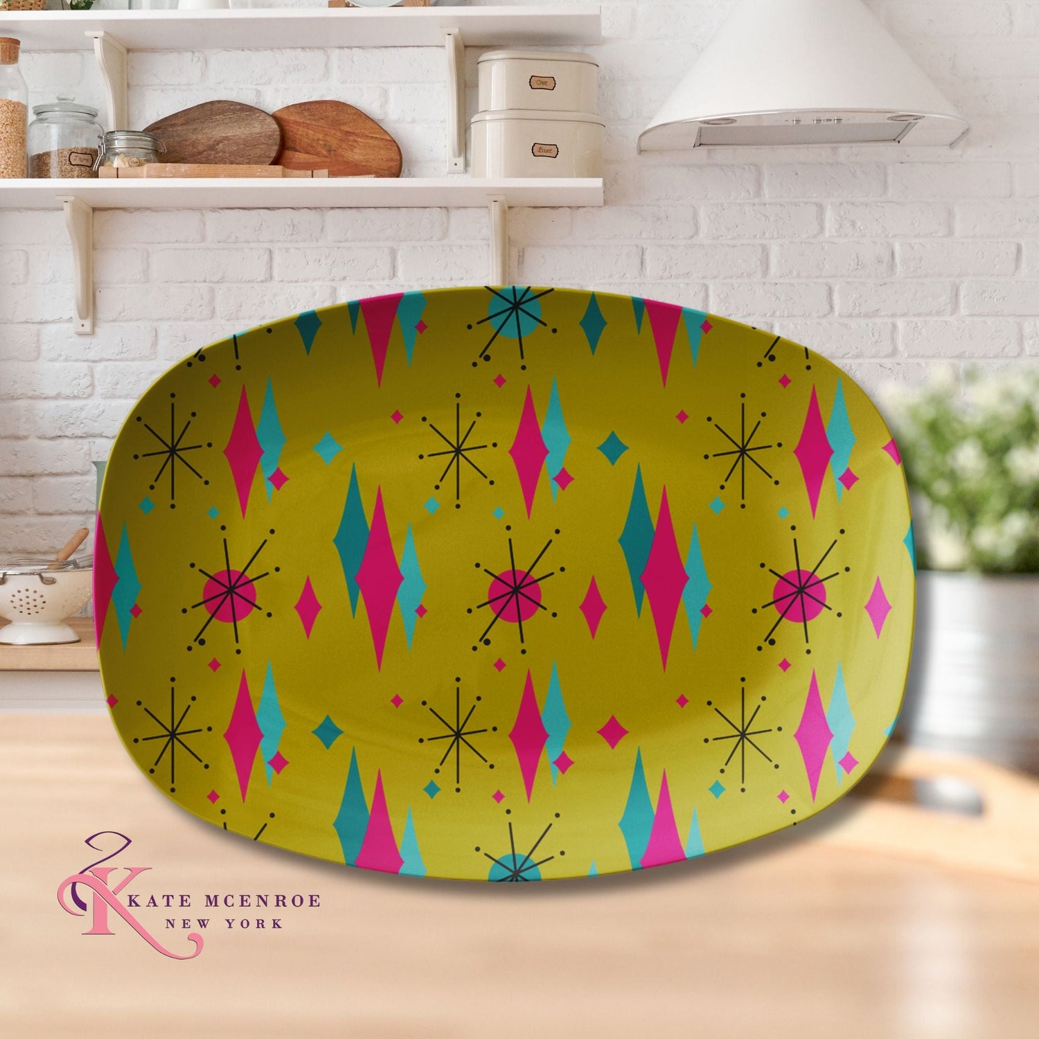 Kate McEnroe New York Mid Century Franciscan Diamond Starburst Chartreuse Serving PlatterServing PlattersPLAT - FRAN - DIAM - GLD