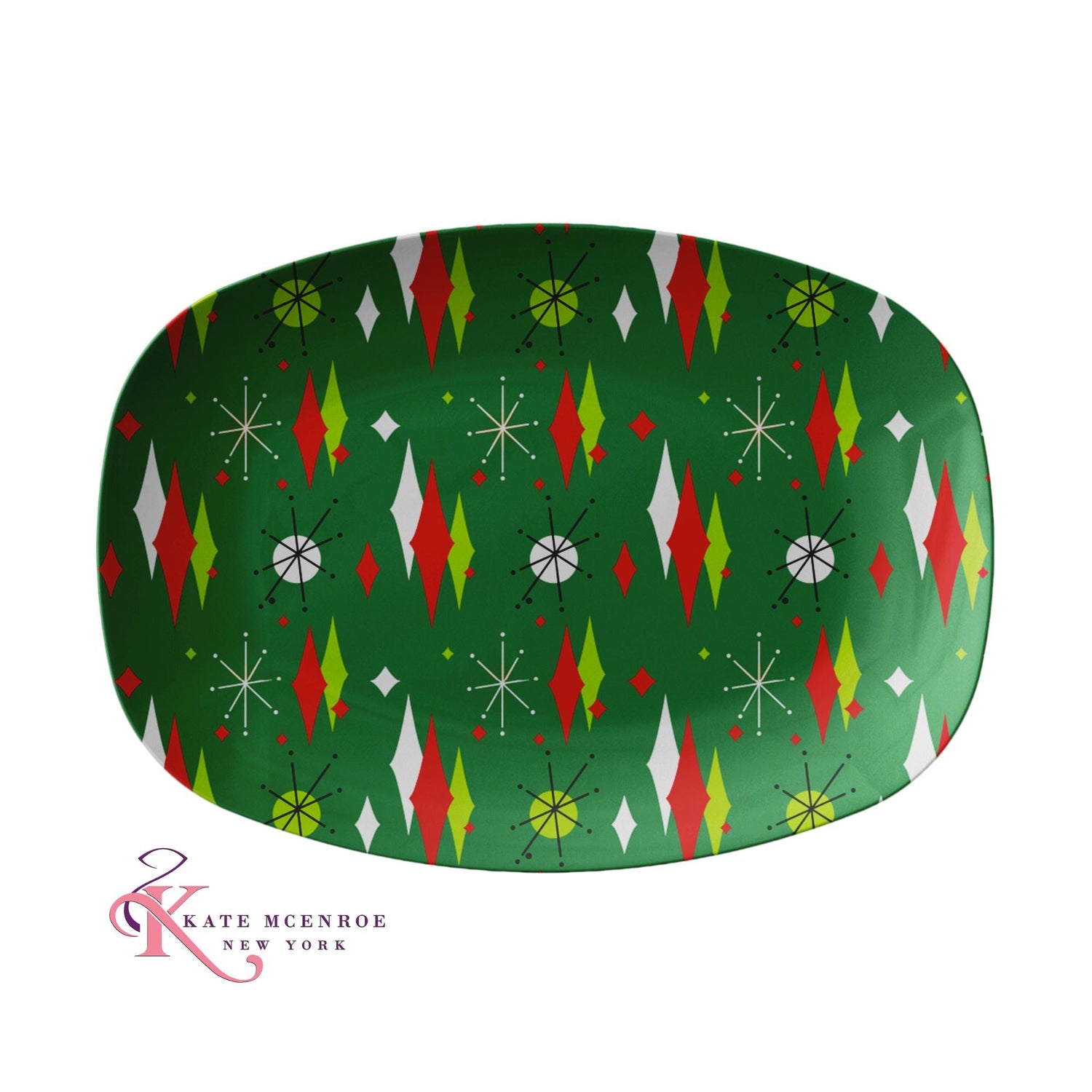 Kate McEnroe New York Mid Century Franciscan Diamond Starburst Green Christmas Serving PlatterServing PlattersFDS - GRN