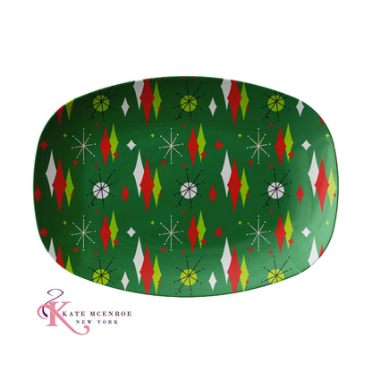 Kate McEnroe New York Mid Century Franciscan Diamond Starburst Green Christmas Serving PlatterServing PlattersFDS - GRN