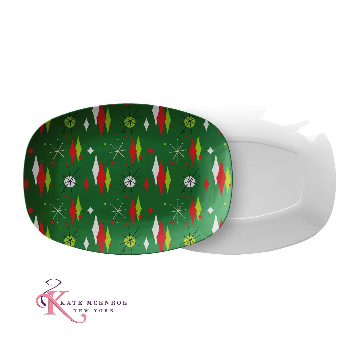 Kate McEnroe New York Mid Century Franciscan Diamond Starburst Green Christmas Serving PlatterServing PlattersFDS - GRN