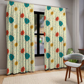 Kate McEnroe New York Mid Century Franciscan Starburst Curtains, Atomic Teal, Mustard, Orange - Retro Window Panels - KM13749723Window CurtainsW3S - ORA - GRA - SH3