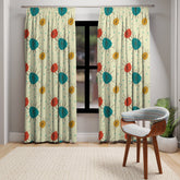 Kate McEnroe New York Mid Century Franciscan Starburst Curtains, Atomic Teal, Mustard, Orange - Retro Window Panels - KM13749723Window CurtainsW3S - ORA - GRA - SH3