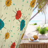 Kate McEnroe New York Mid Century Franciscan Starburst Curtains, Atomic Teal, Mustard, Orange - Retro Window Panels - KM13749723Window CurtainsW3S - ORA - GRA - SH3