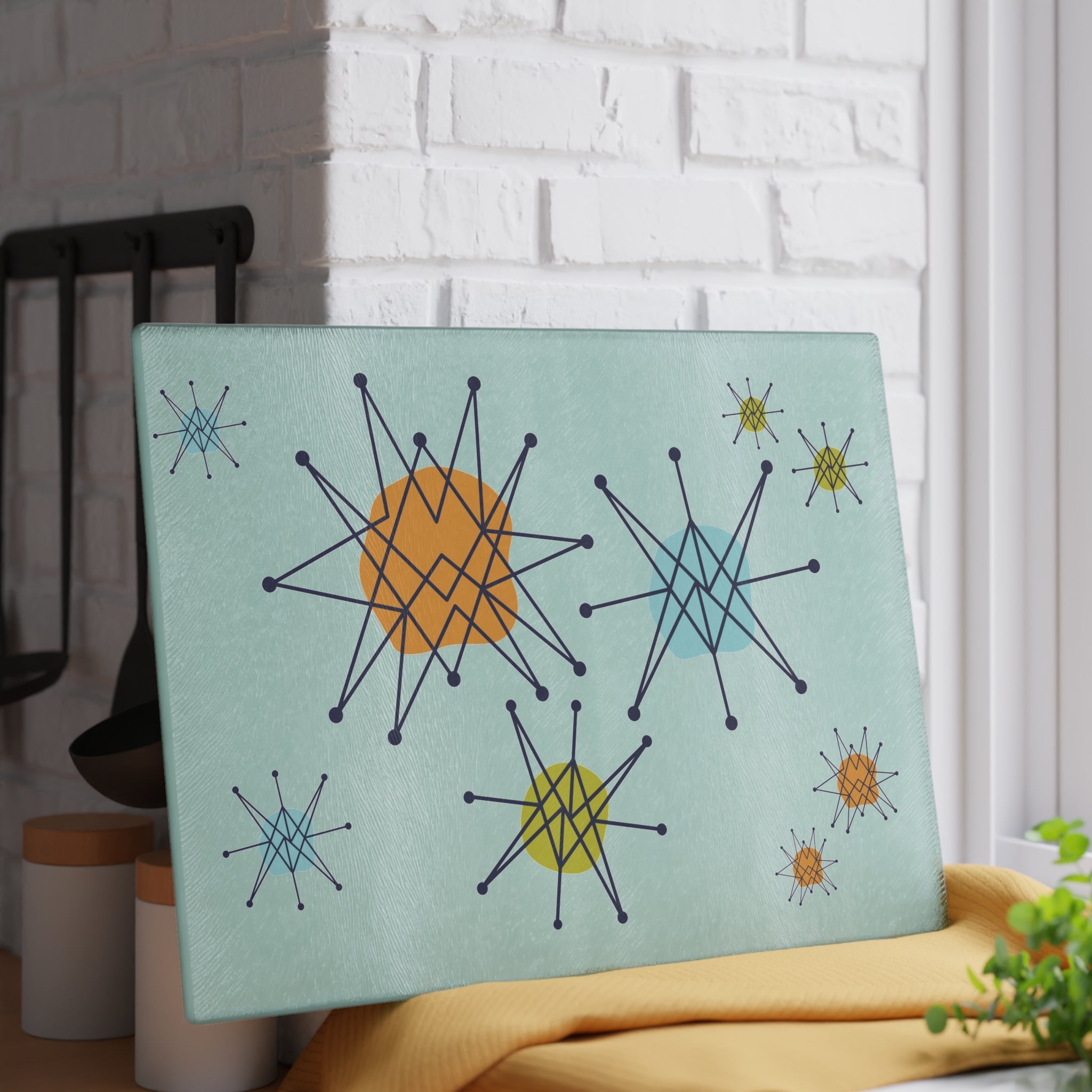 Kate McEnroe New York Mid Century Franciscan Starburst Glass Cutting Board, Retro MCM KitchenCutting Boards24541306155212577147
