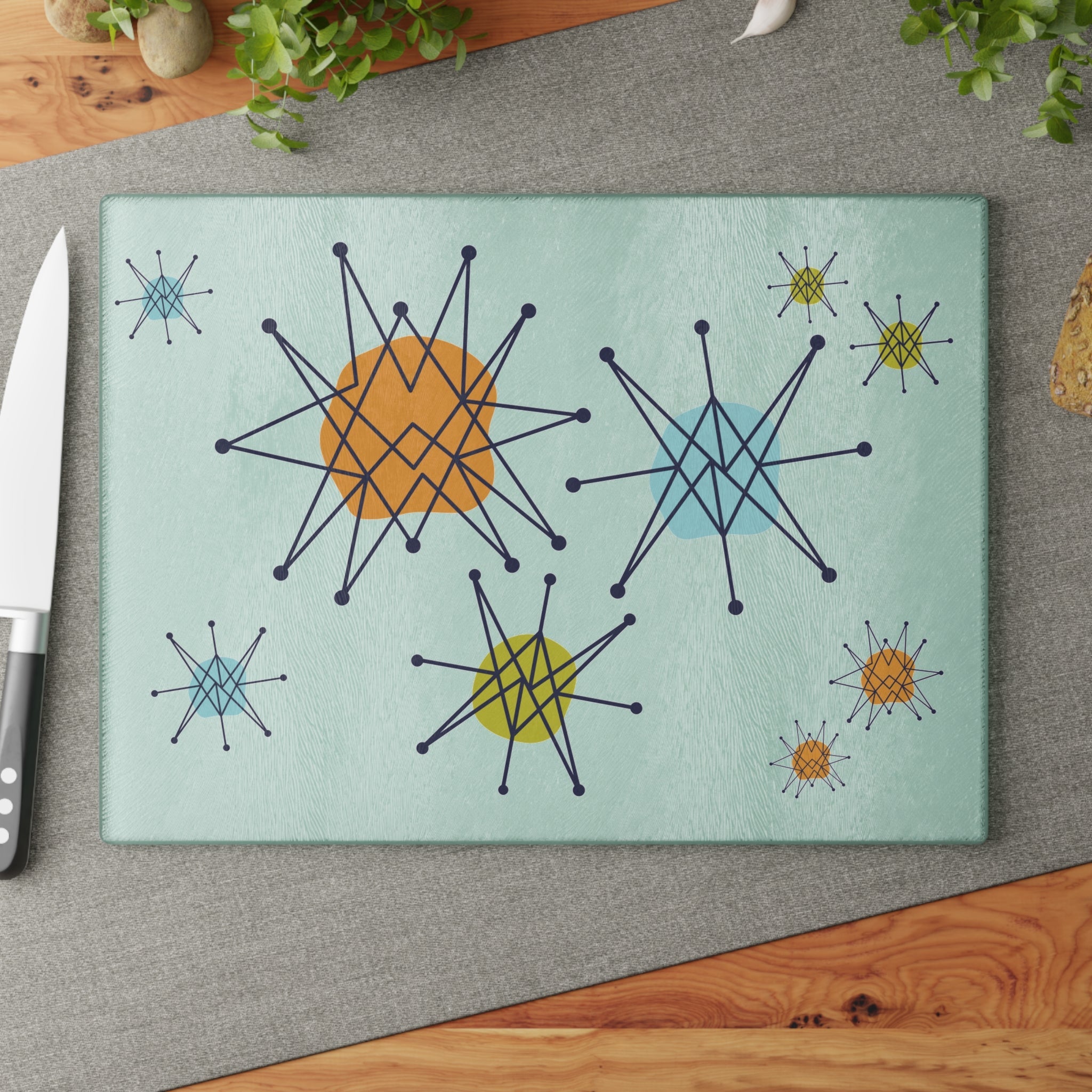 Kate McEnroe New York Mid Century Franciscan Starburst Glass Cutting Board, Retro MCM KitchenCutting Boards24541306155212577147