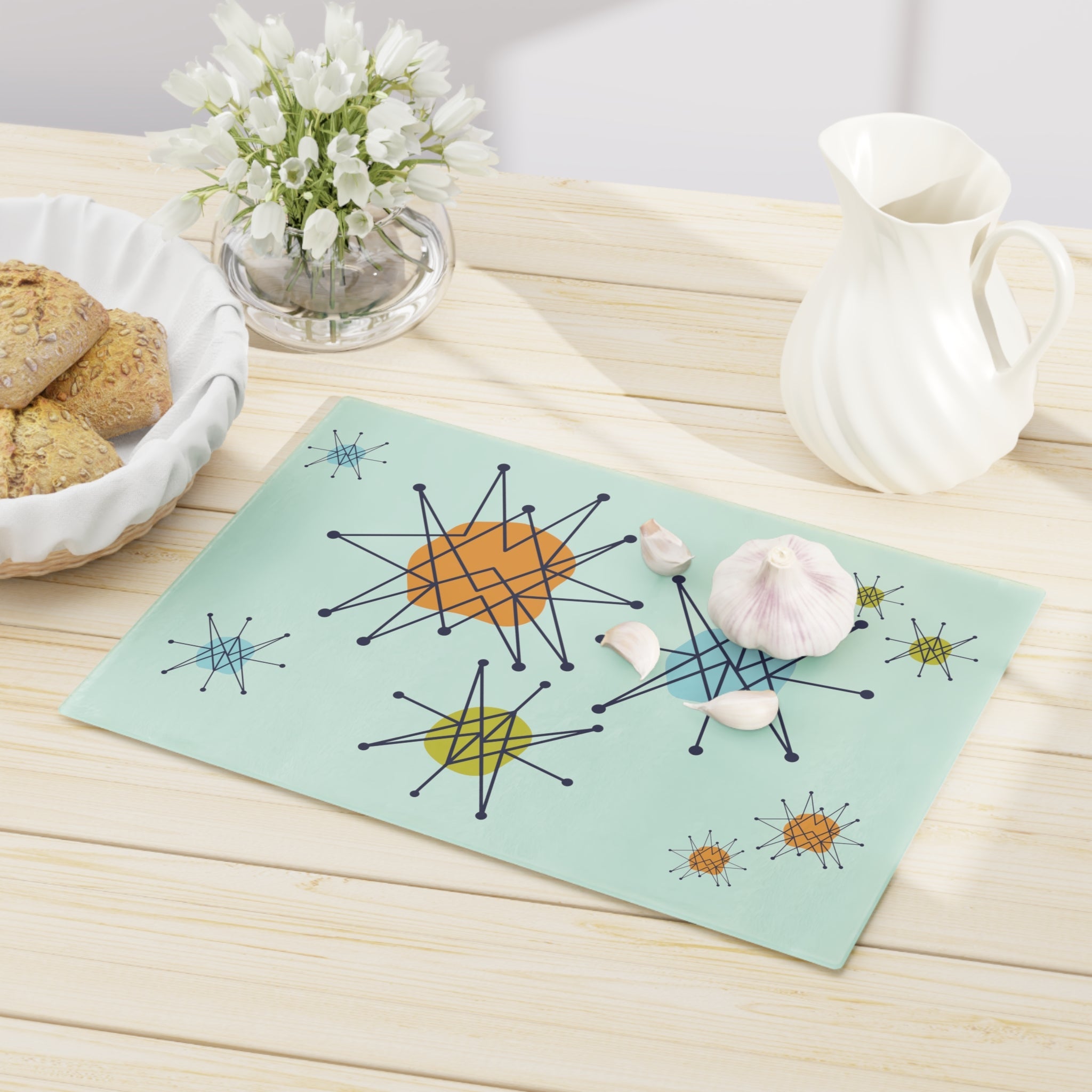 Kate McEnroe New York Mid Century Franciscan Starburst Glass Cutting Board, Retro MCM KitchenCutting Boards26820398471202446528