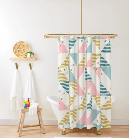 Kate McEnroe New York Mid Century Geometric Pattern Shower Curtain | Retro Atomic Starburst Bath DecorShower Curtains12546995542631982117