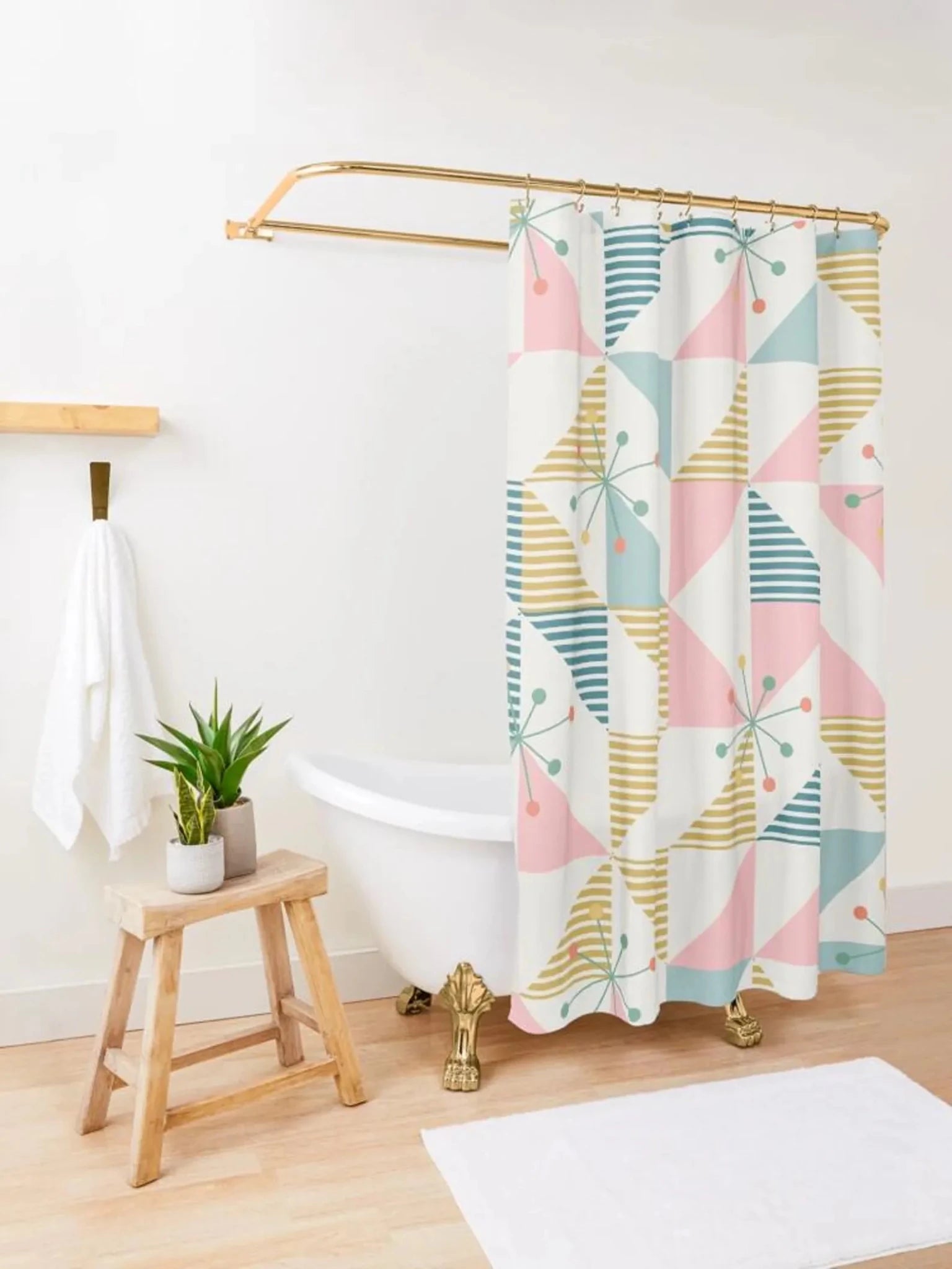 Kate McEnroe New York Mid Century Geometric Pattern Shower Curtain | Retro Atomic Starburst Bath DecorShower Curtains12546995542631982117