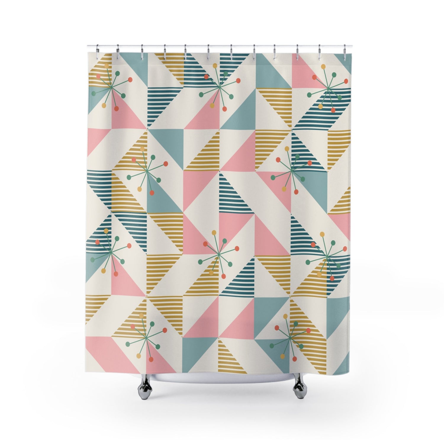 Kate McEnroe New York Mid Century Geometric Pattern Shower Curtain | Retro Atomic Starburst Bath DecorShower Curtains12546995542631982117