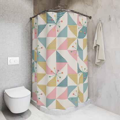 Kate McEnroe New York Mid Century Geometric Pattern Shower Curtain | Retro Atomic Starburst Bath DecorShower Curtains12546995542631982117